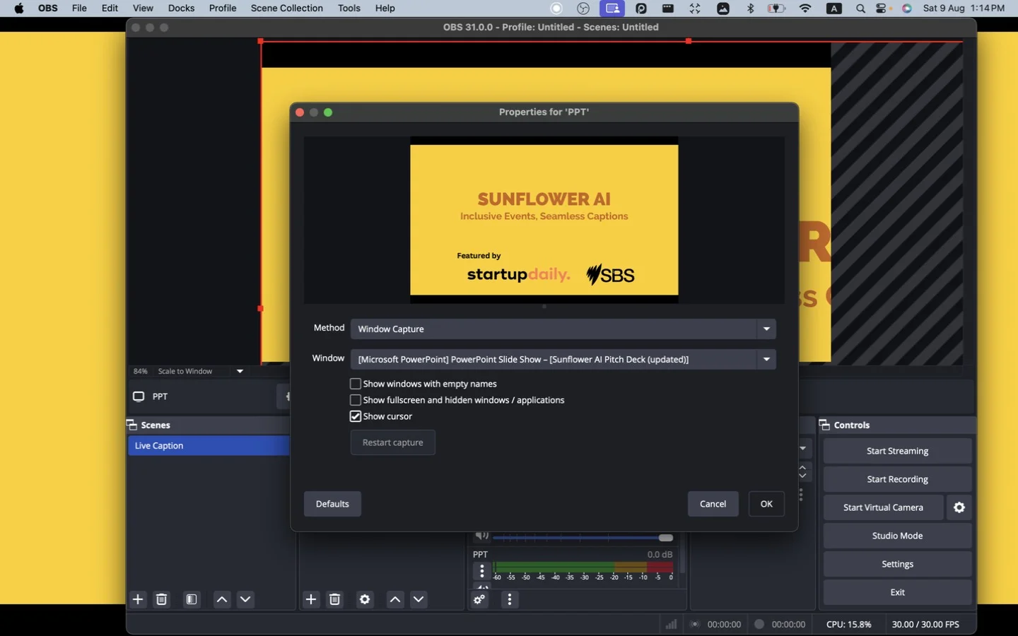 Confirming the window capture selection