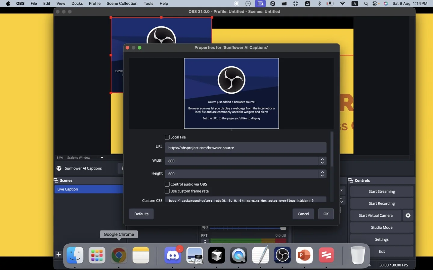 Clearing the default URL in the browser source