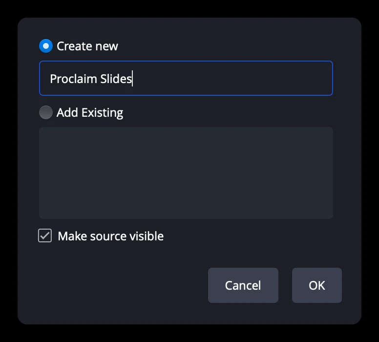 Naming the NDI source Proclaim Slides